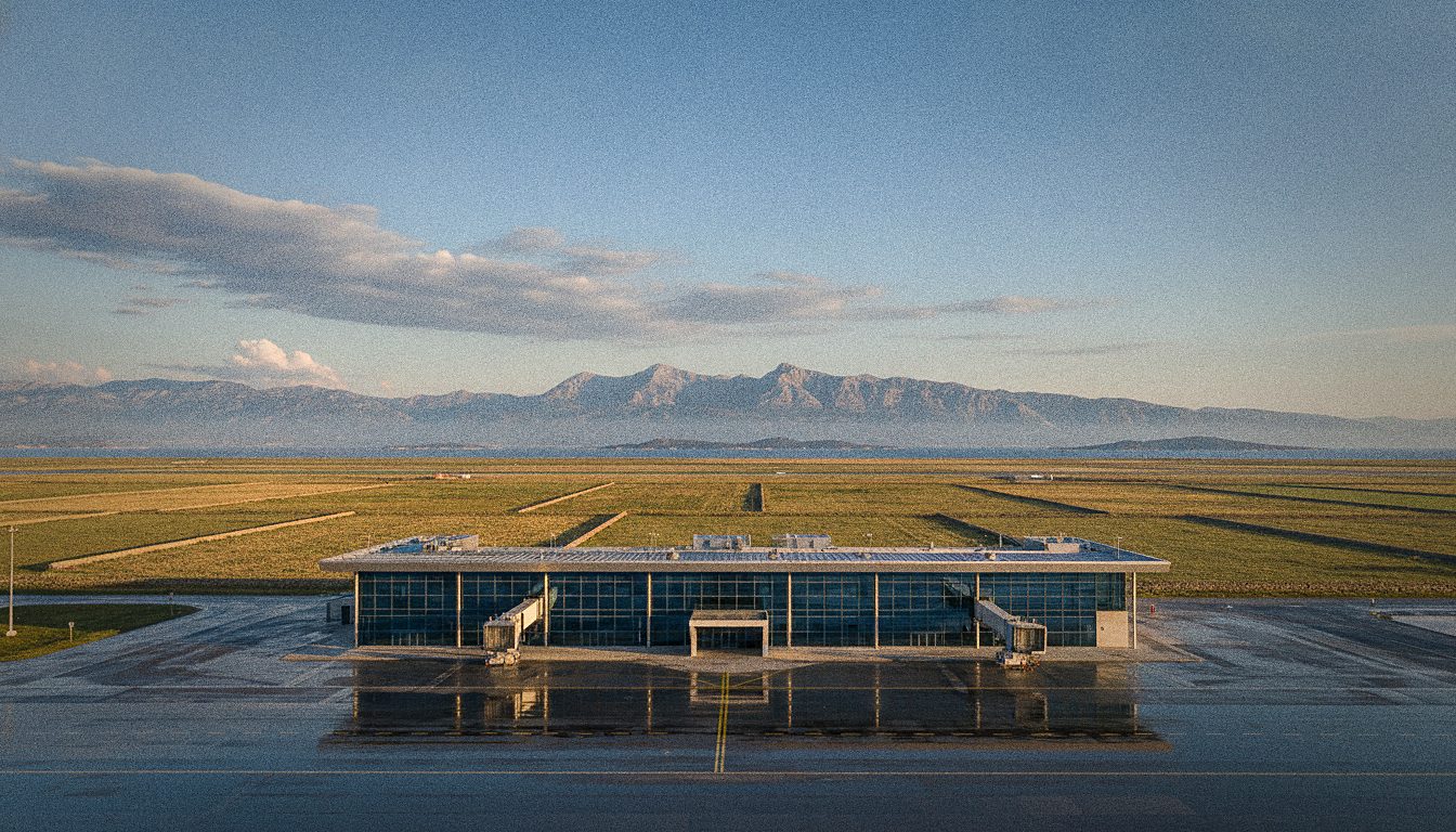 Terminalfassade des Flughafens Zadar am Tag
